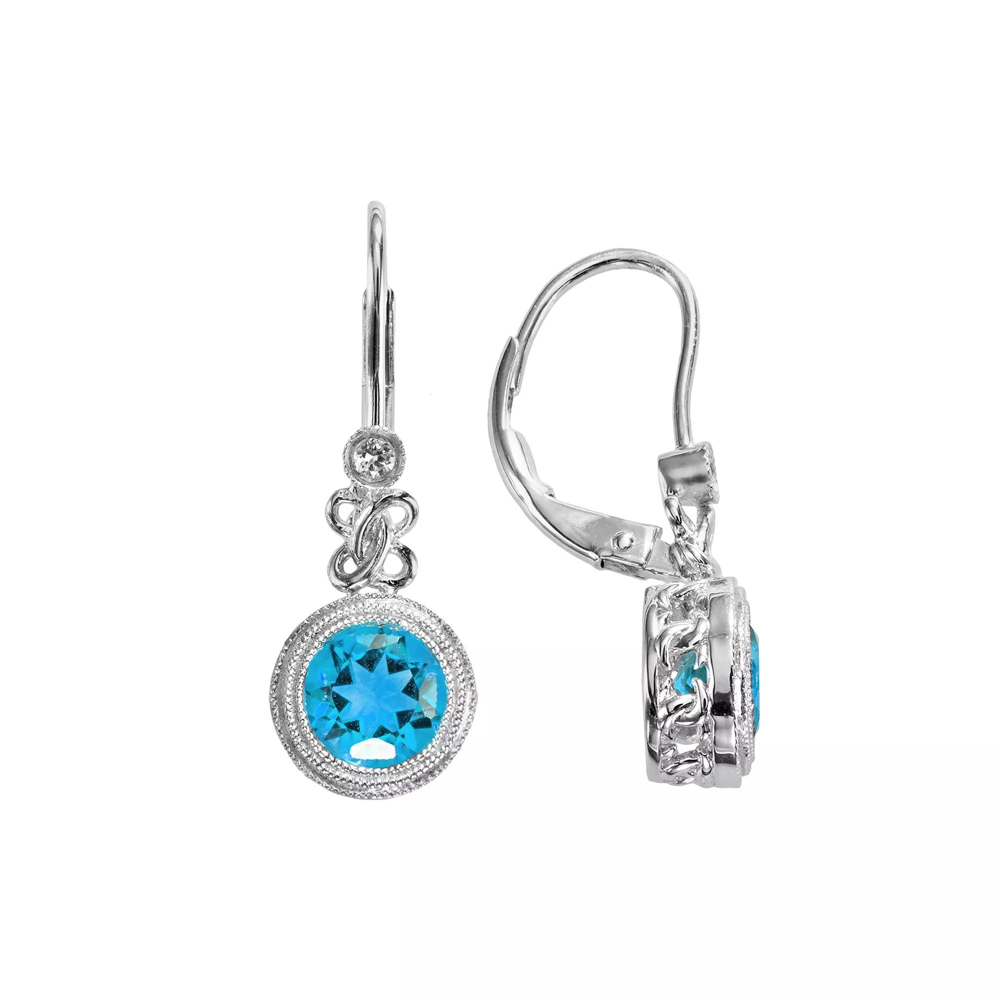 Oro Leoni Sterling Silver Blue Topaz and Lab-Created White Sapphire Drop Earrings, Women's Product Image