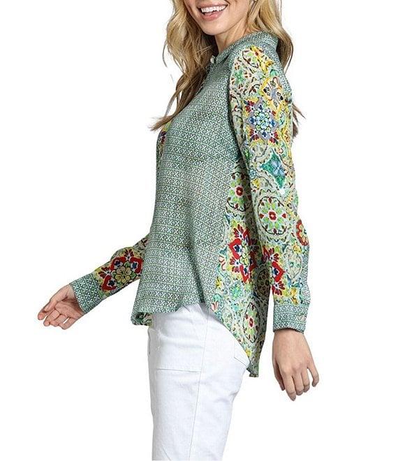 APNY Woven Printed Point Collar Long Sleeve Blouse Product Image