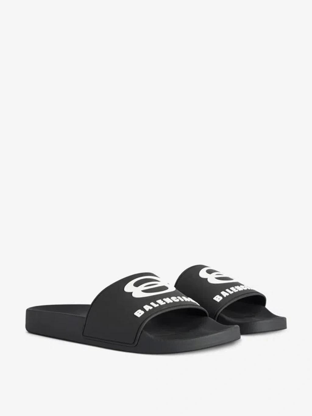 BALENCIAGA Black Sandals With Maxi Contrasting Logo In Tech Fabric Man In Multicolor Product Image