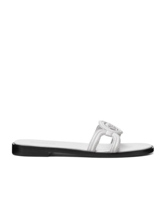VERSACE Medusa Leather Flat Slide Sandals In White Product Image