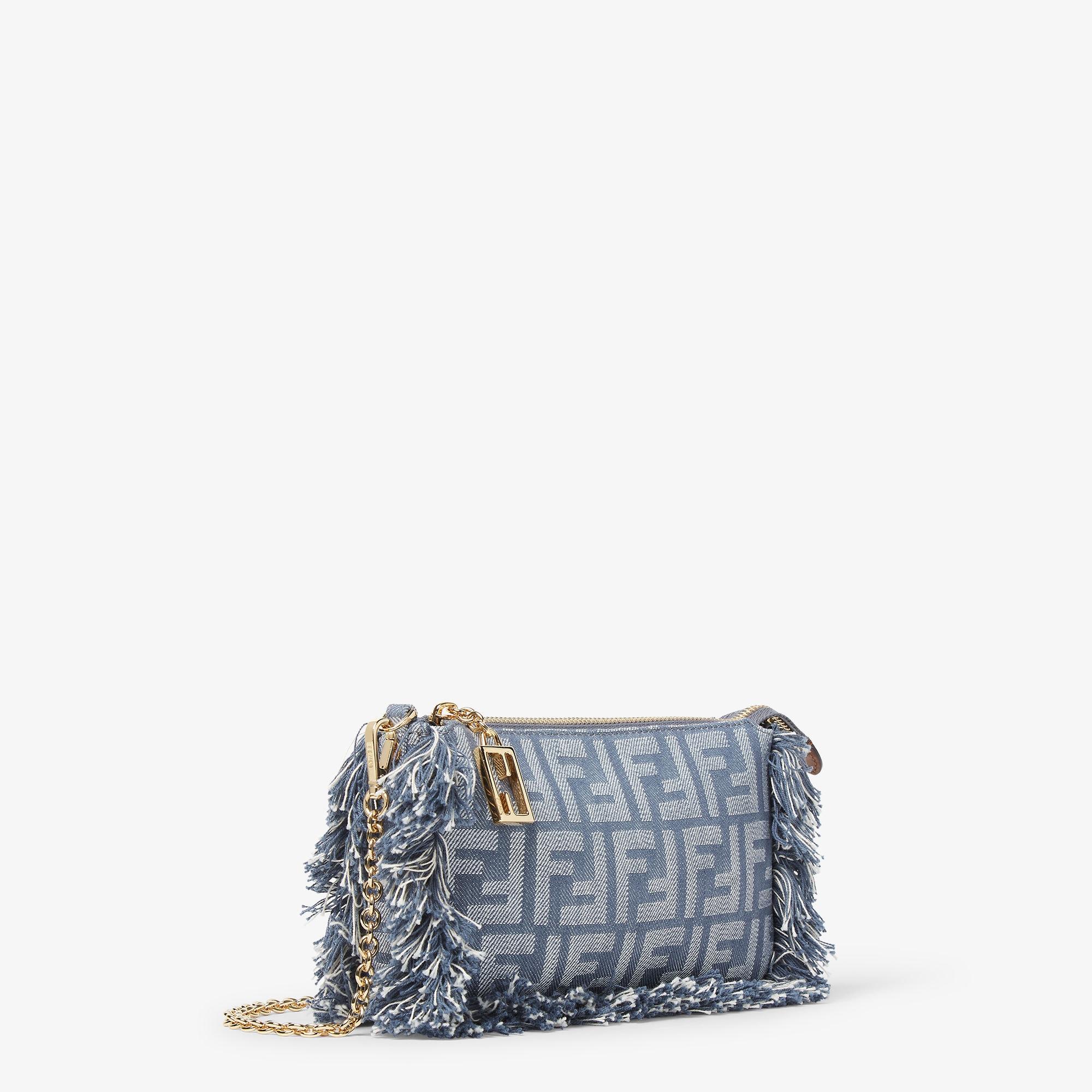 Baguette PouchBlue denim-effect FF jacquard charm pouch with chain Product Image