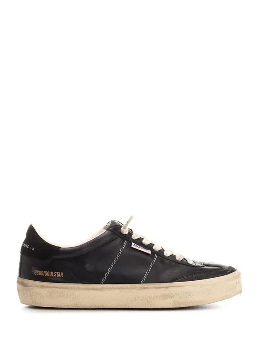 GOLDEN GOOSE Deluxe Brand Vintage-inspired Black Leather Sneakers With Contrasting White Laces Product Image