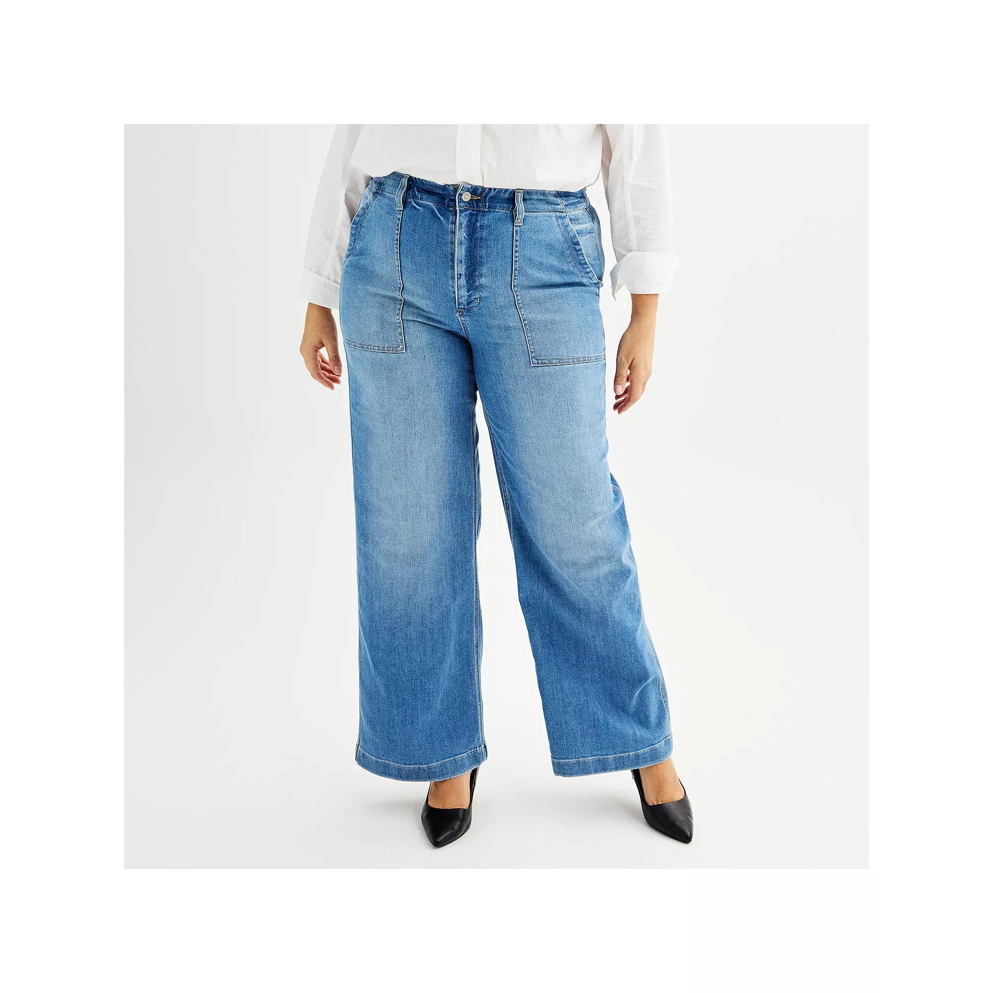 Plus Size Sonoma Goods For Life® Utility Wide-Leg Pants, Women's, Size: 14 W, Medium Blue Product Image