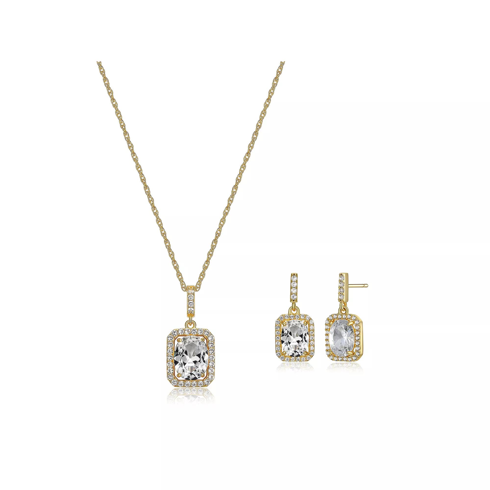 18k Gold over Silver Birthstone Drop Earrings & Pendant Necklace Set, Women's, Size: 18", Cr Wh Blue April Product Image