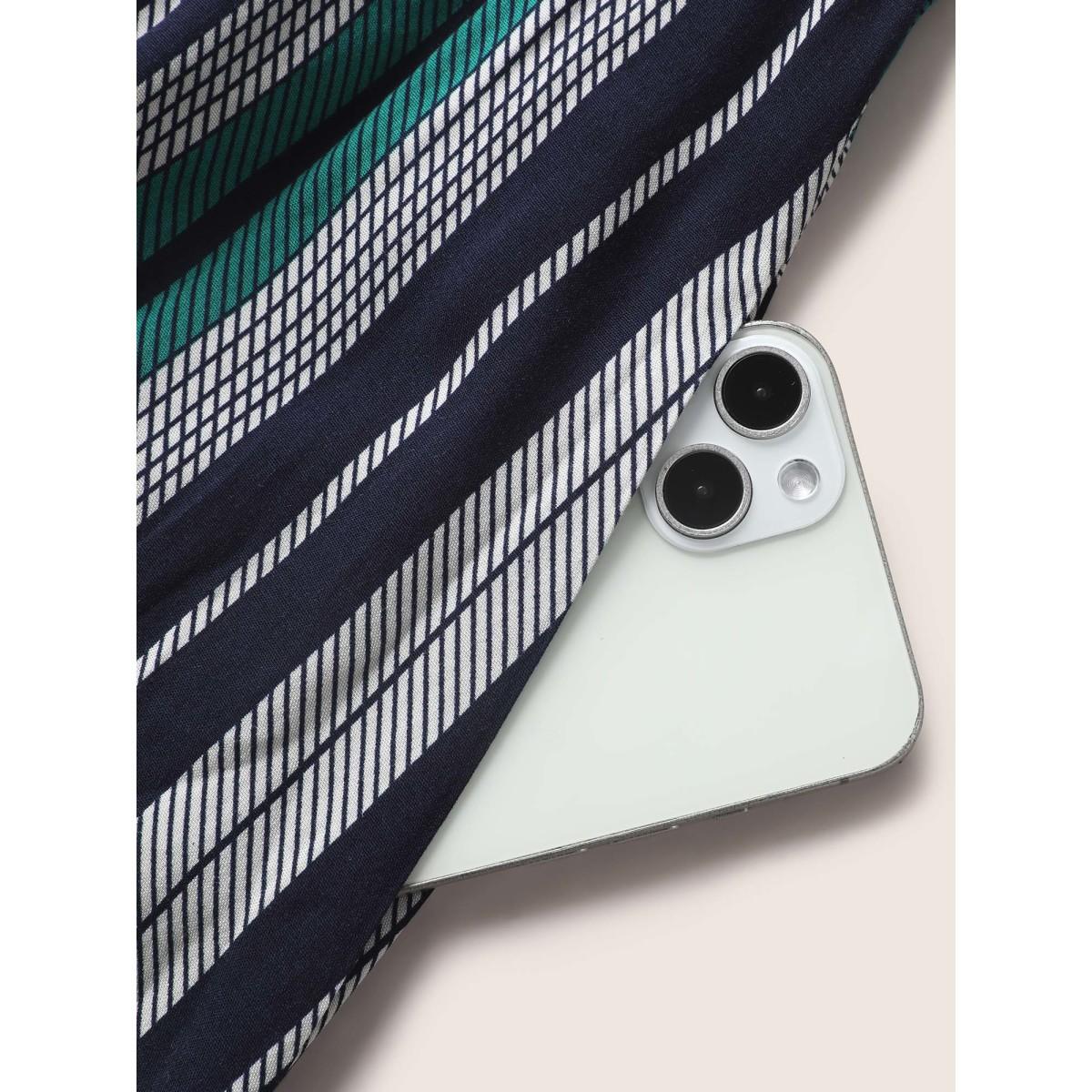 Plus Size Contrast Striped Ruffles Woven Ribbon Dress Indigo Women Elegant Woven ribbon&lace trim One-shoulder neck Sleeveless Curvy BloomChic 14-16/1X Product Image