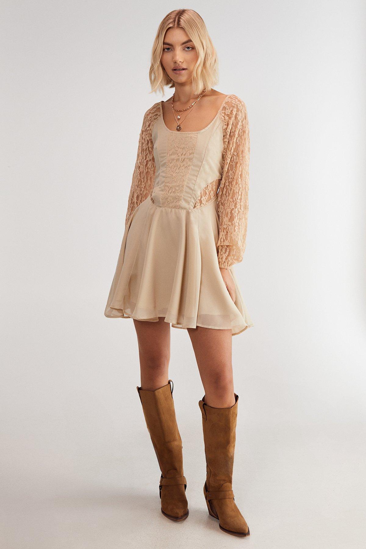 Lace Insert Skater Mini Dress Product Image