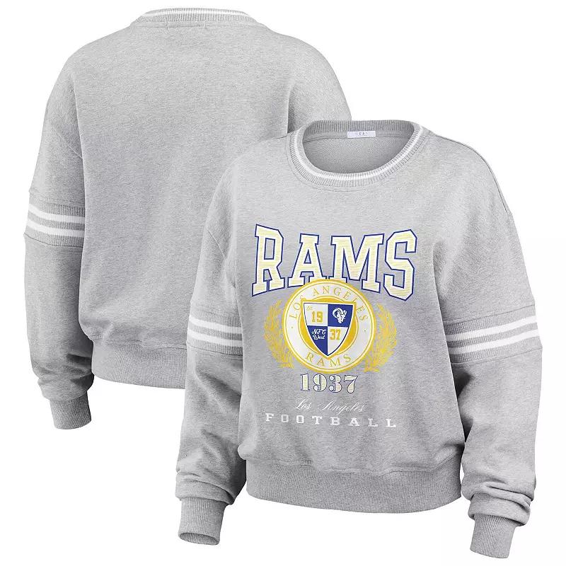 Women's WEAR by Erin Andrews Heather Gray Los Angeles Rams Cropped Pullover Sweatshirt,  Product Image