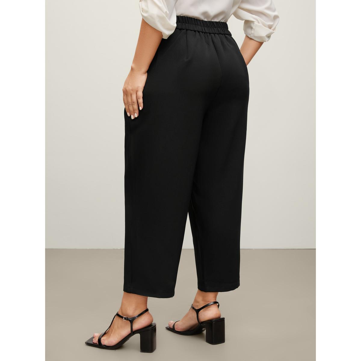 Plus Size Stretchy Double Button Straight-Leg Pants Women Black Office Loose Mid Rise Office Pants BloomChic 14-16/1X Product Image