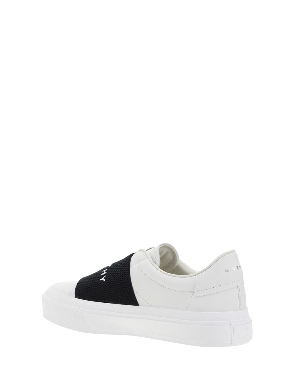 GIVENCHY Logo-embroidered Slip-on Leather Sneakers In White Black Product Image