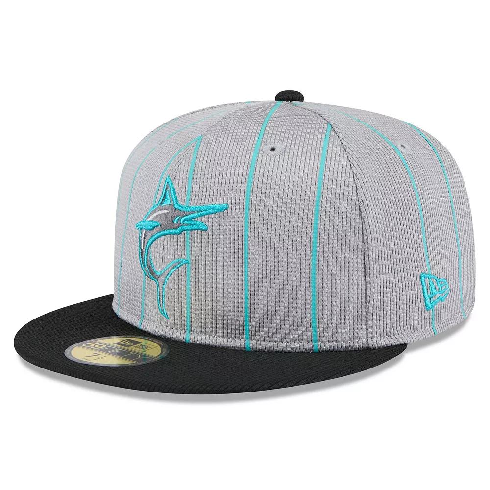 Men's New Era  Gray/Black Miami Marlins 2025 Batting Practice 59FIFTY Fitted Hat, Size: 7 1/8, Grey Product Image