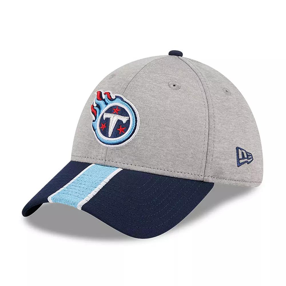 Men's New Era Heather Gray/Navy Tennessee Titans Striped 39THIRTY Flex Hat,  Product Image