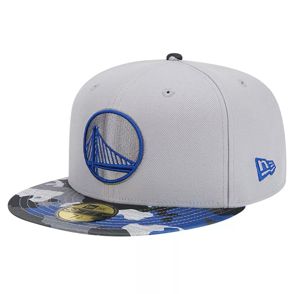 Men's New Era Gray Golden State Warriors Active Color Camo Visor 59FIFTY Fitted Hat, Size: 7 1/4, Grey Product Image