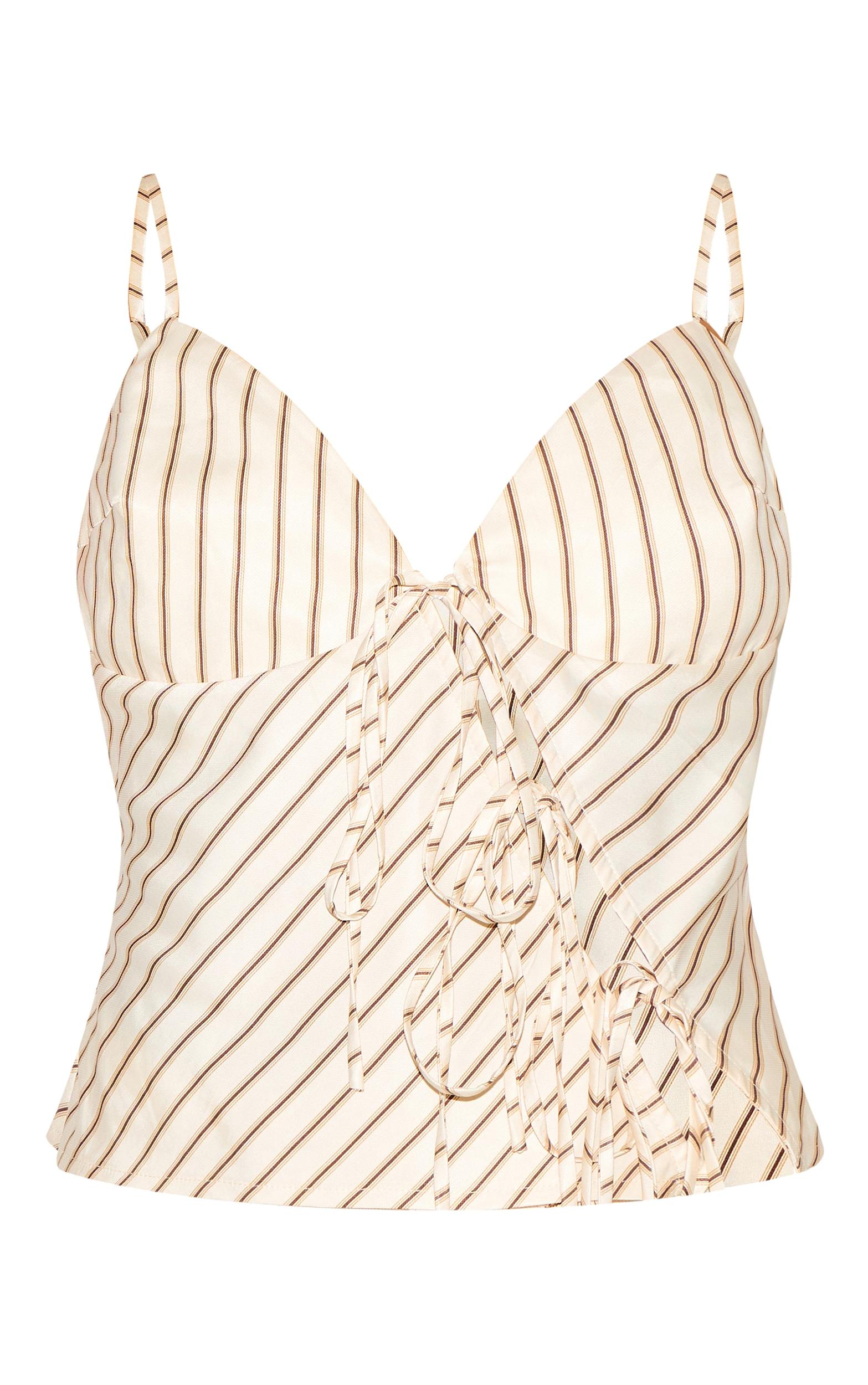 Petite Cream Pinstripe Tie Front Top Product Image