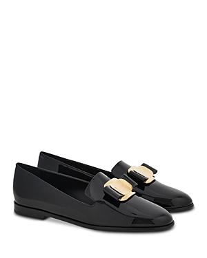 Ferragamo Womens Bow Patent Leather Loafers Product Image