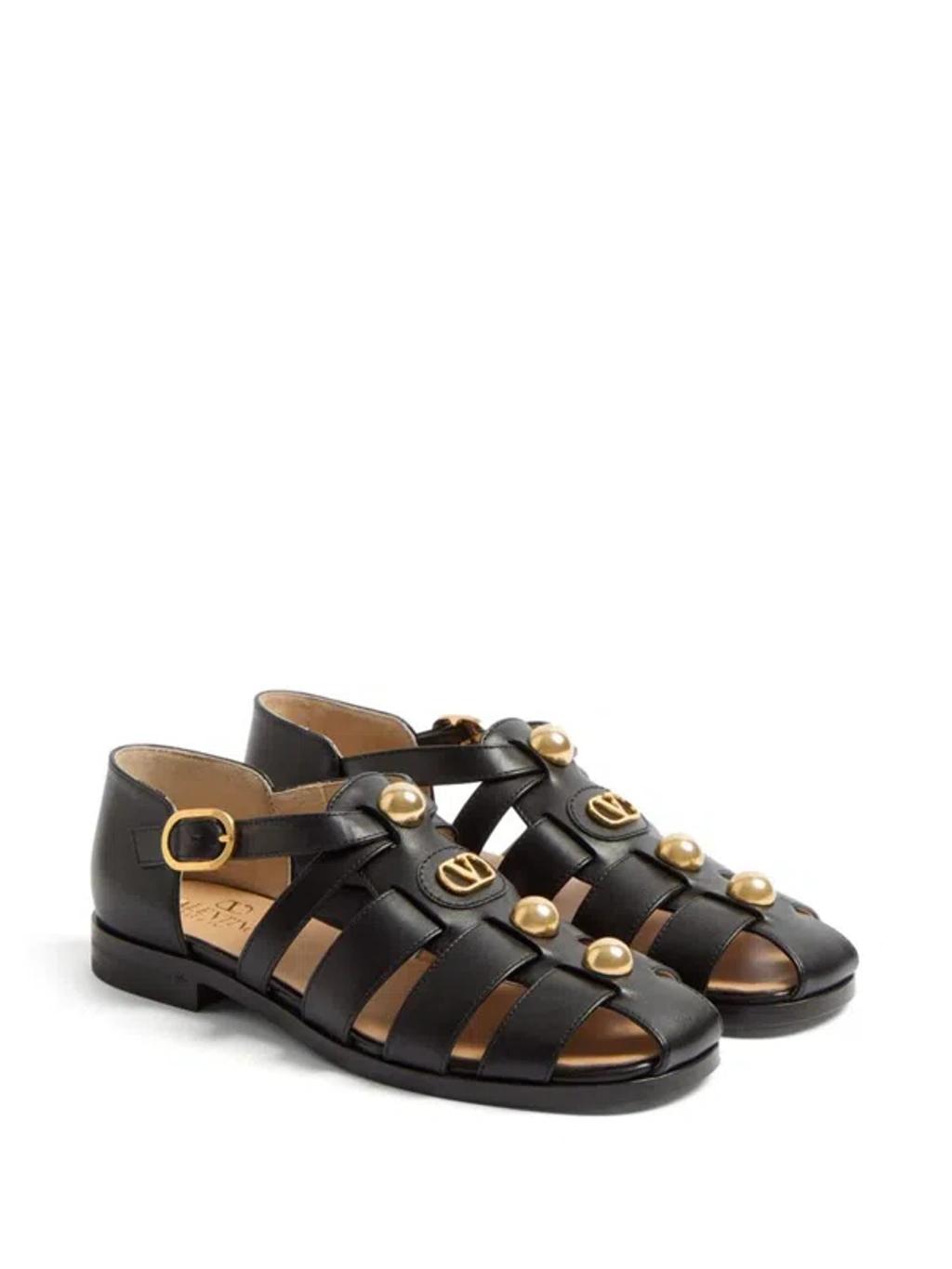 VALENTINO GARAVANI Vlogo Signature Faux-pearl Flat Sandals In Black Product Image