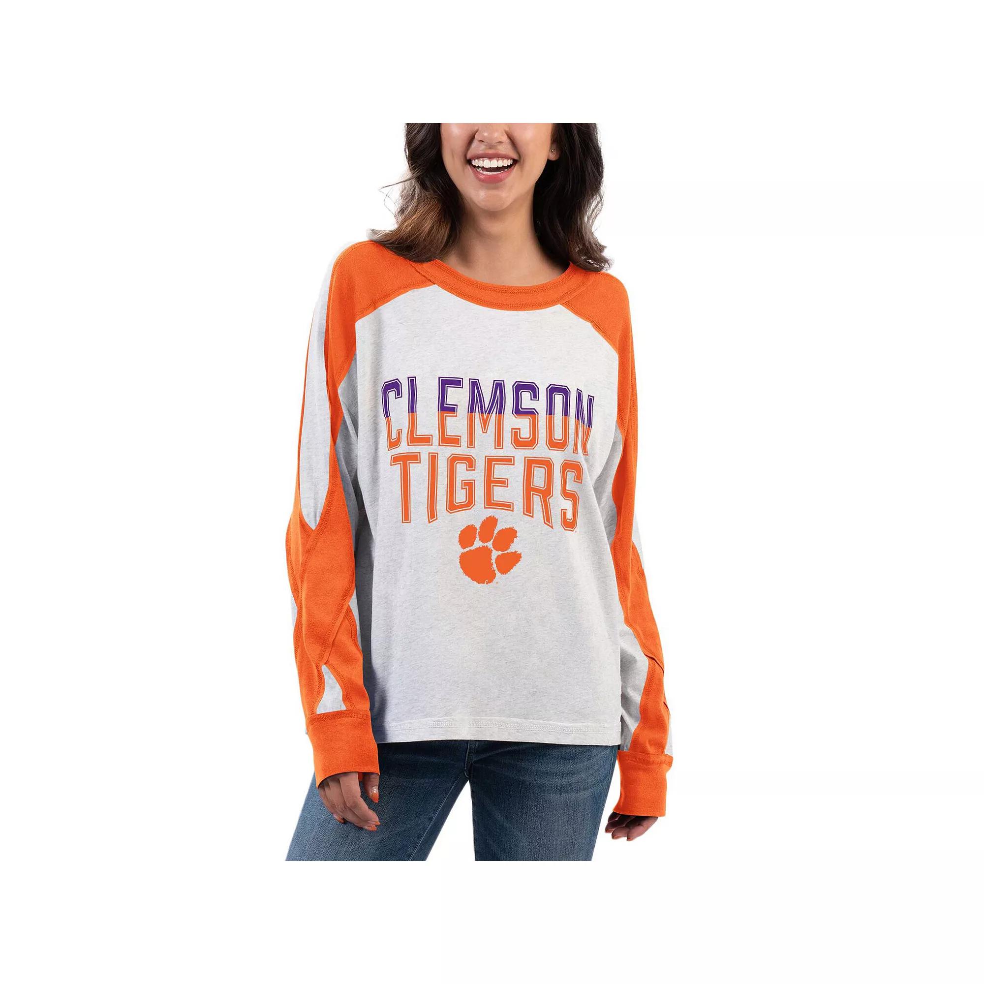 Women's G-III 4Her by Carl Banks Ash/Orange Clemson Tigers Smash Oversized Long Sleeve T-Shirt, Size: XL, Black Product Image