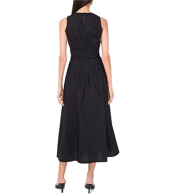 1. STATE Poplin Crew Neckline Sleeveless Pintuck Midi Fit And Flare Midi Dress Product Image