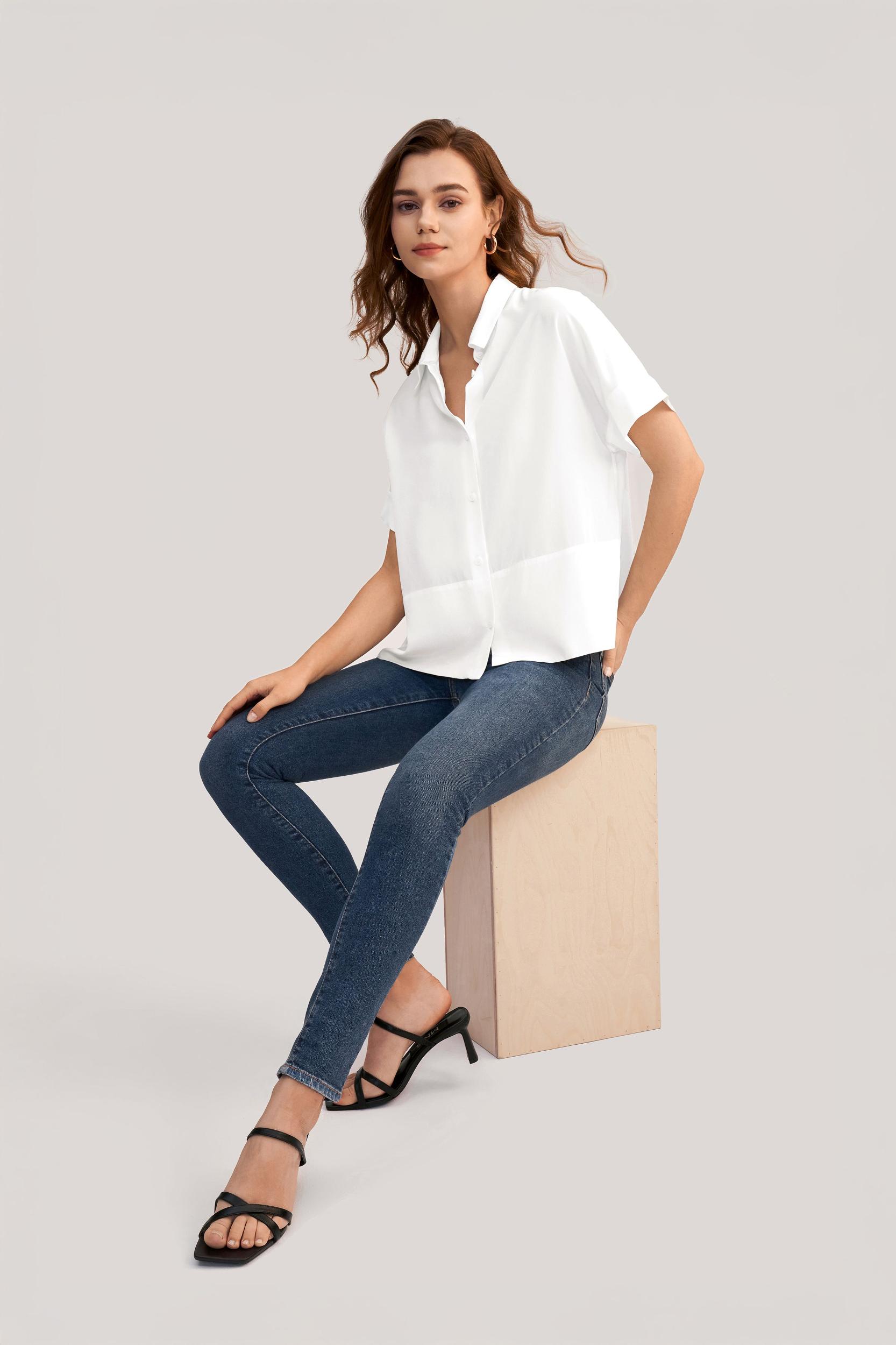 Casual Short Sleeves Loose Silk T-Shirt Product Image