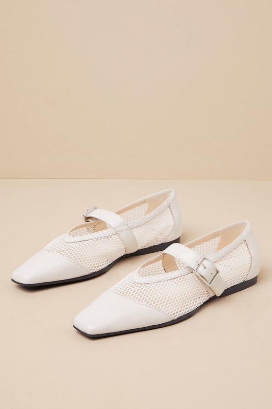 Wioletta Off White Leather Mesh Ballet Flats Product Image