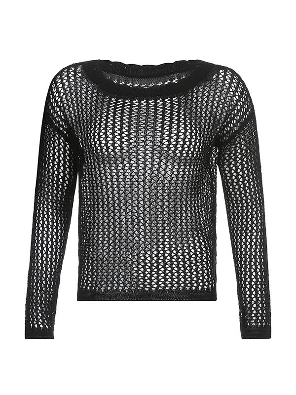 Hollow Out Crochet Long Sleeve Knit Top Product Image