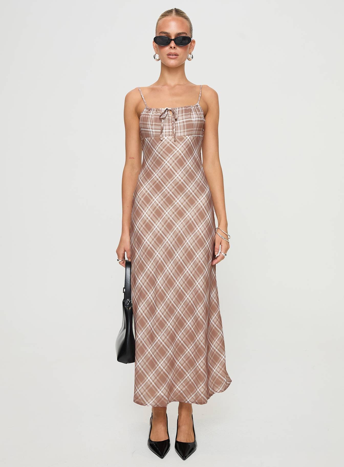 Wallin Maxi Dress Brown Check Product Image