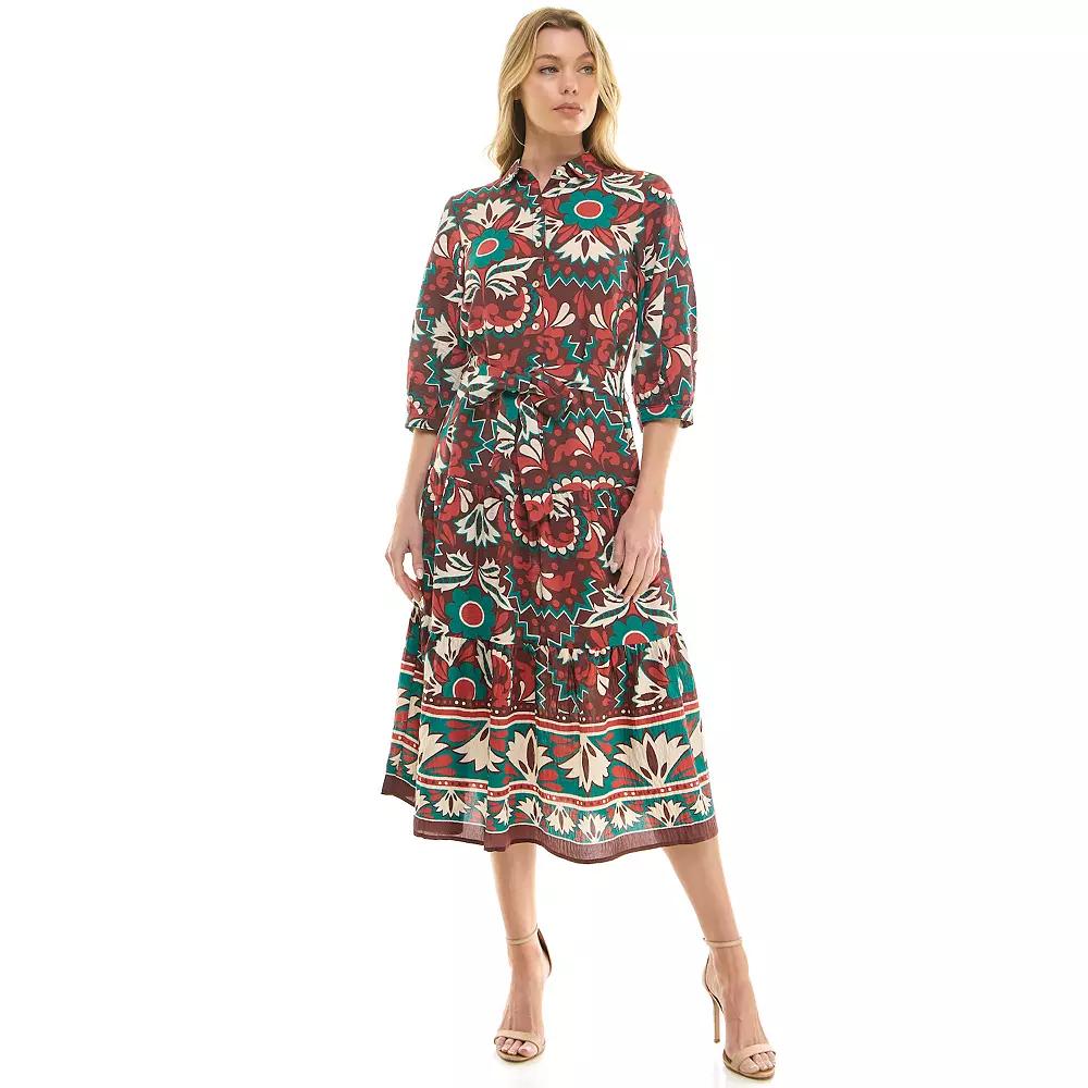 Women's Figueroa & Flower Bottom Border Button Down Dress, Size: Large, Brandy Product Image