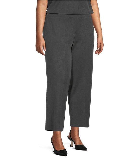 Ming Wang Plus Woven Slim Straight Leg Elastic Waist Cropped Pull-On Pants Product Image