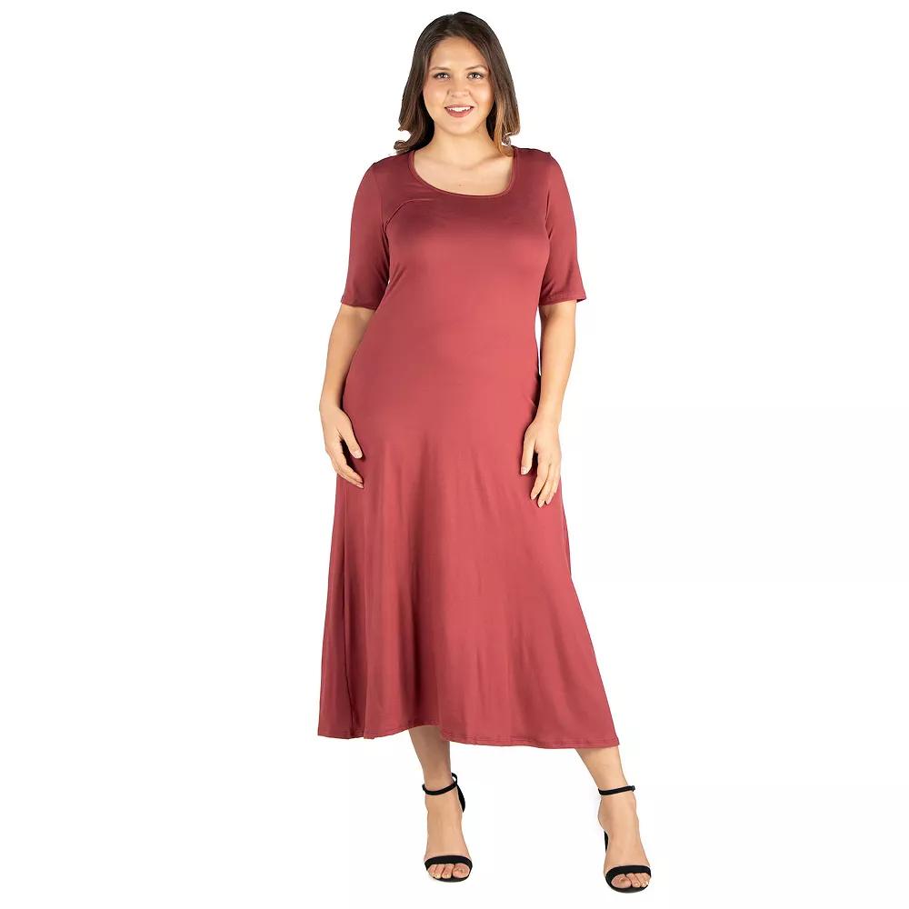 Plus Size 24seven Comfort Apparel Elbow Length Sleeve Maxi Dress, Women's, Size: 2XL, Brown Product Image