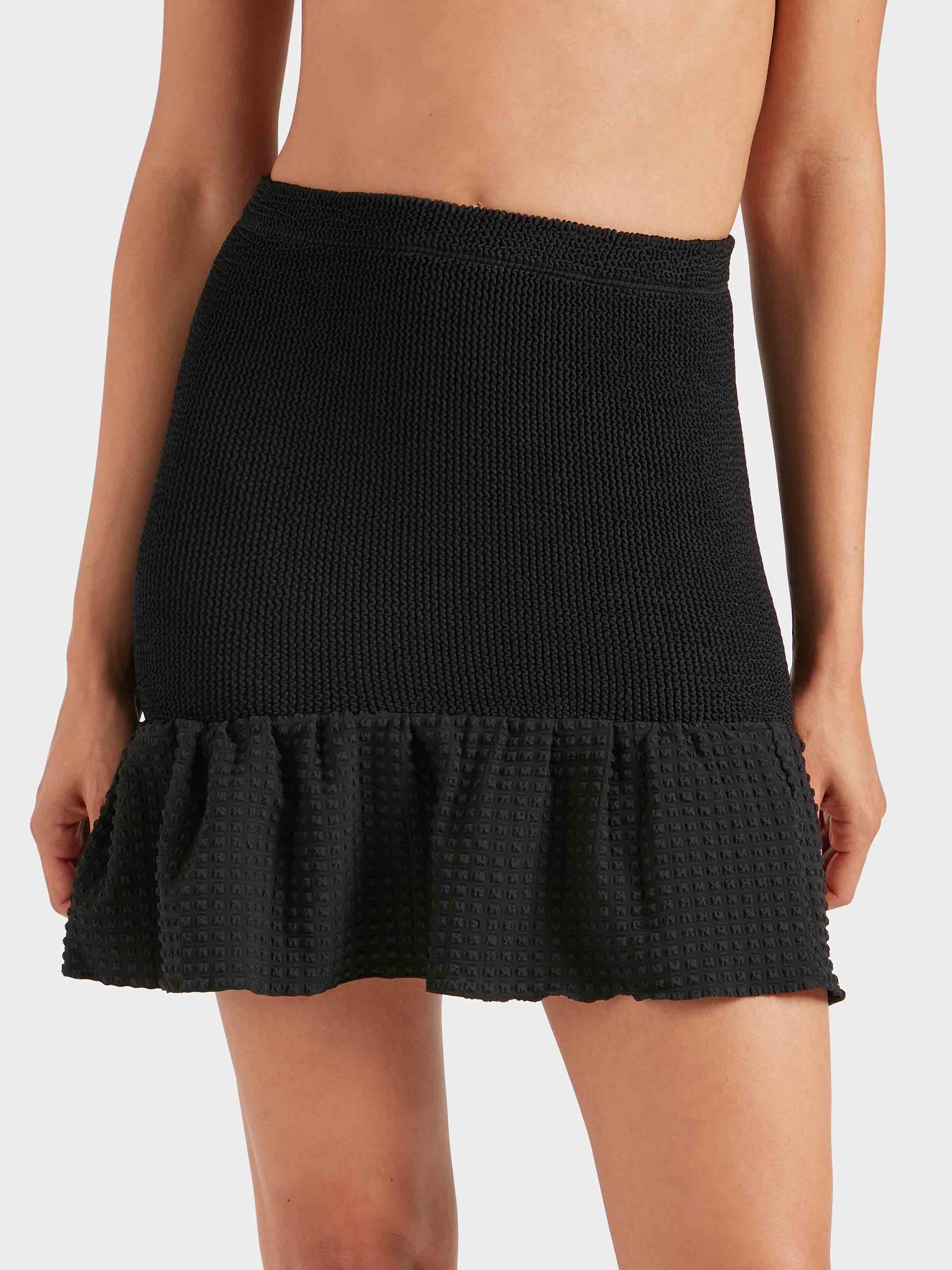 Peplum Seersucker Swim Skirt/Tube Top - Black Product Image