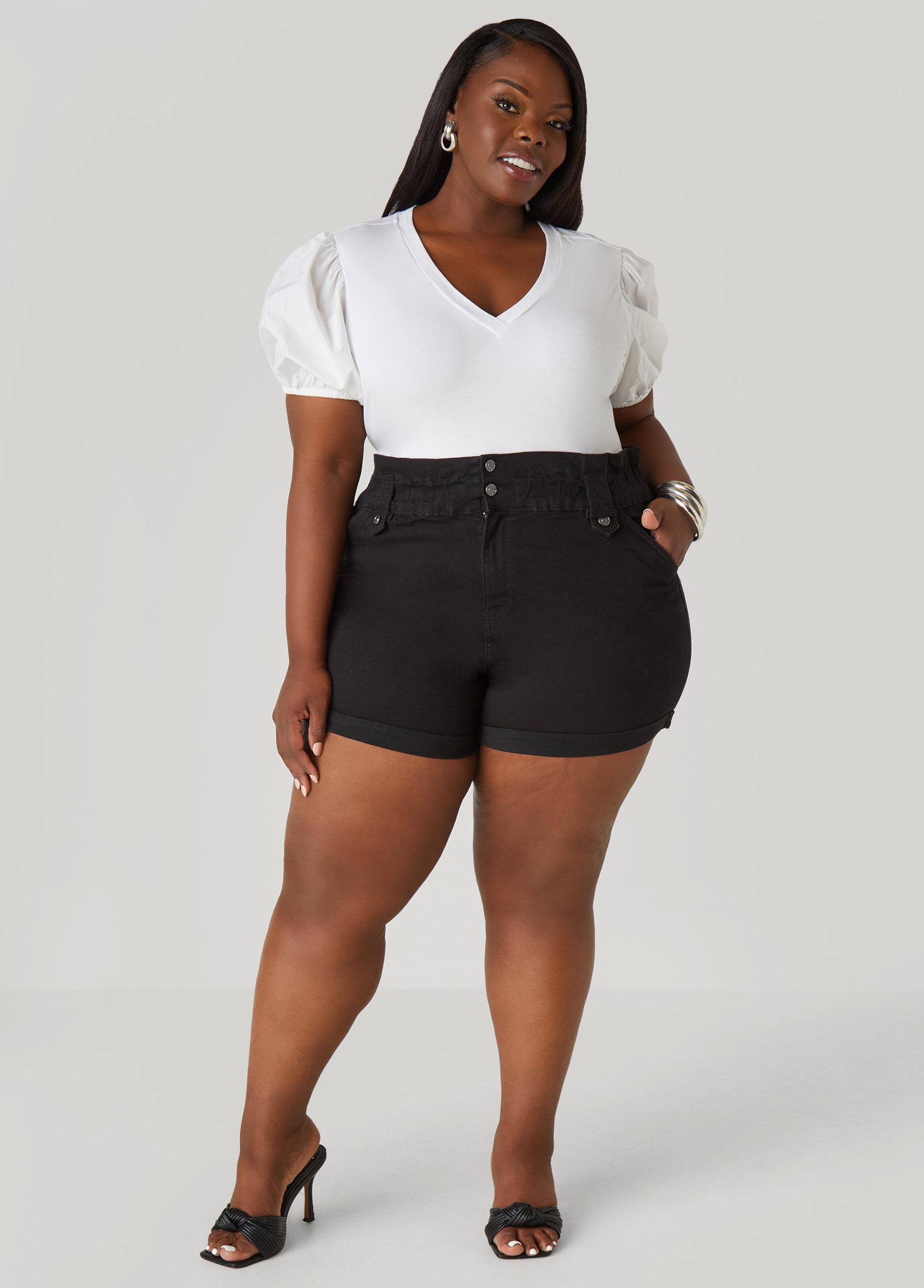 Plus Size Paperbag Denim Shorts Ashley Stewart Product Image