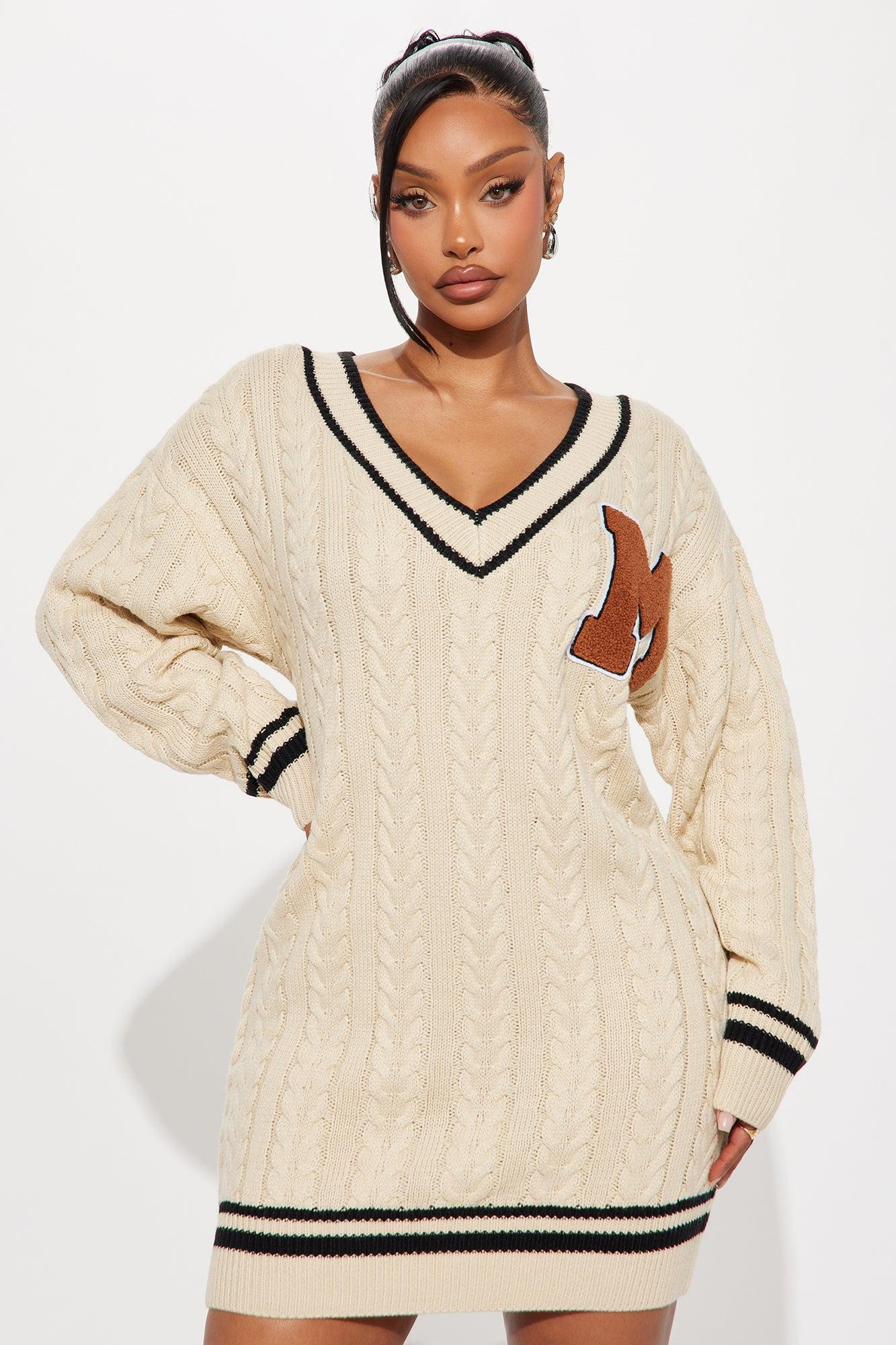 Varsity Blues Sweater Mini Dress - Cream Female Product Image