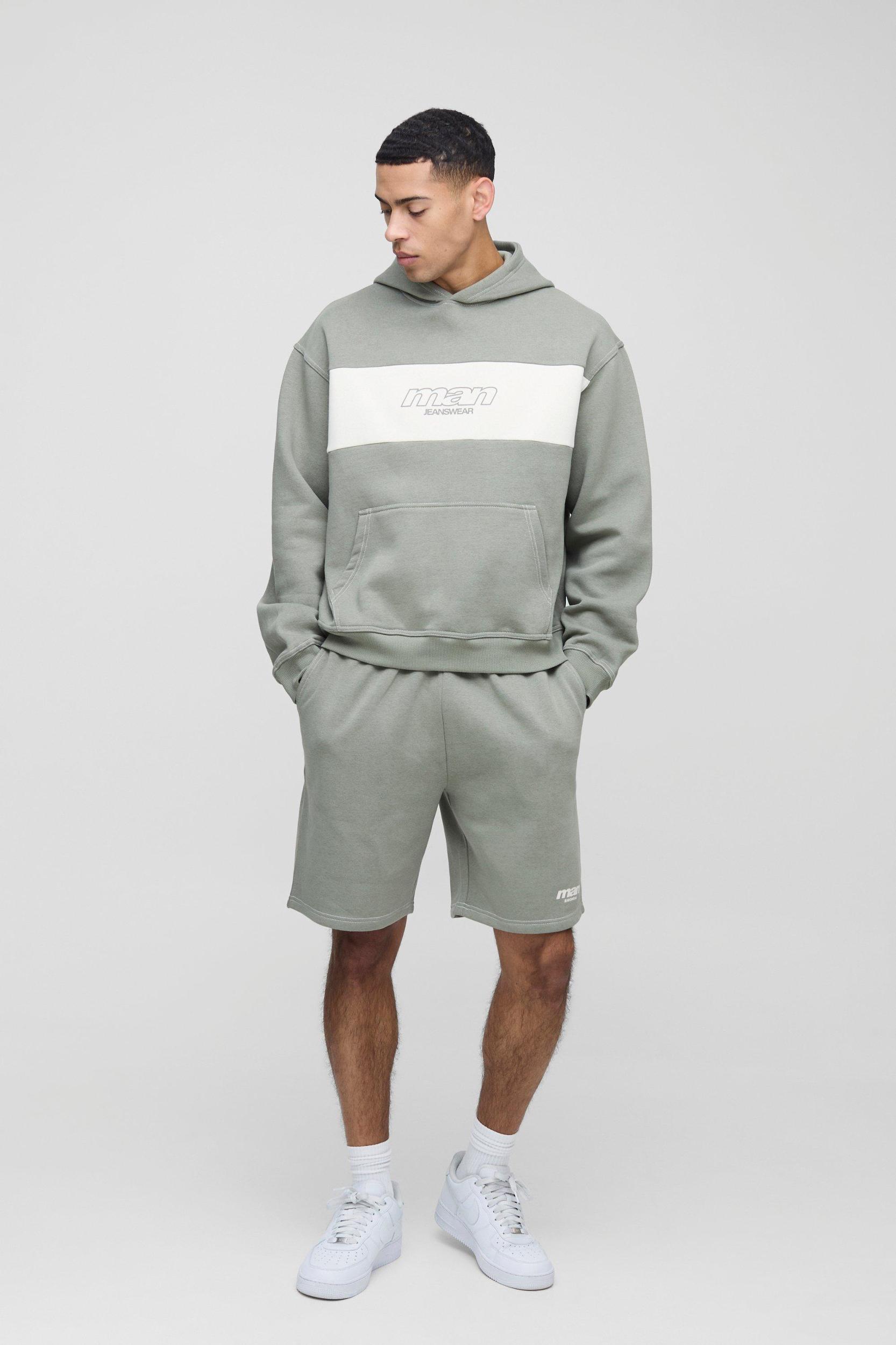 Oversized Boxy Man Colour Block Short Hooded Tracksuit | boohooMAN USA Product Image
