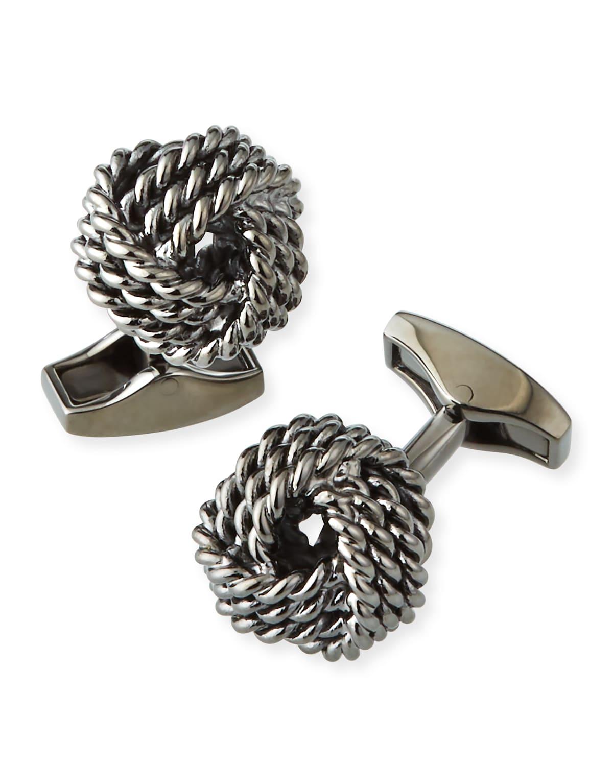 Knot Round Cuff Links, Rhodium Product Image