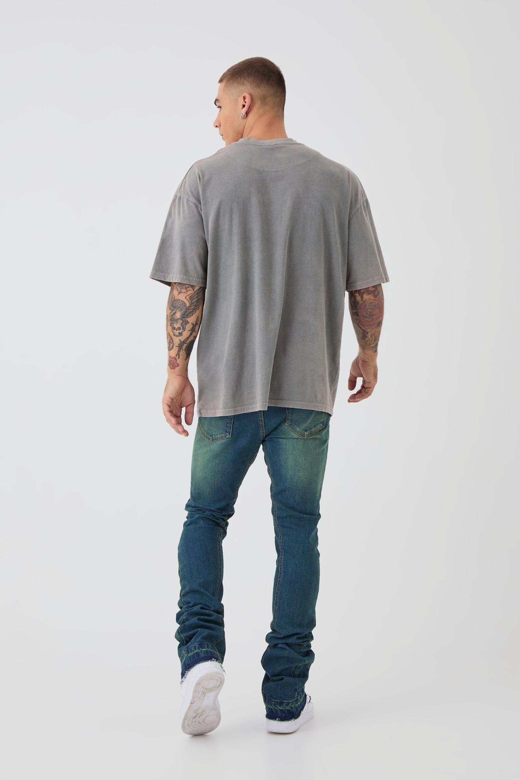 Skinny Stretch Stacked Flared Ripped Jeans | boohooMAN USA Product Image