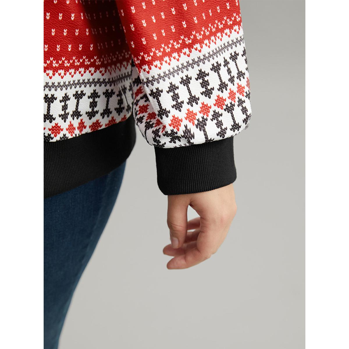 Plus Size Christmas Patchwork Zipper Contrast Jacket Women Red Elastic cuffs Dailywear Jackets BloomChic 18-20/2X Product Image