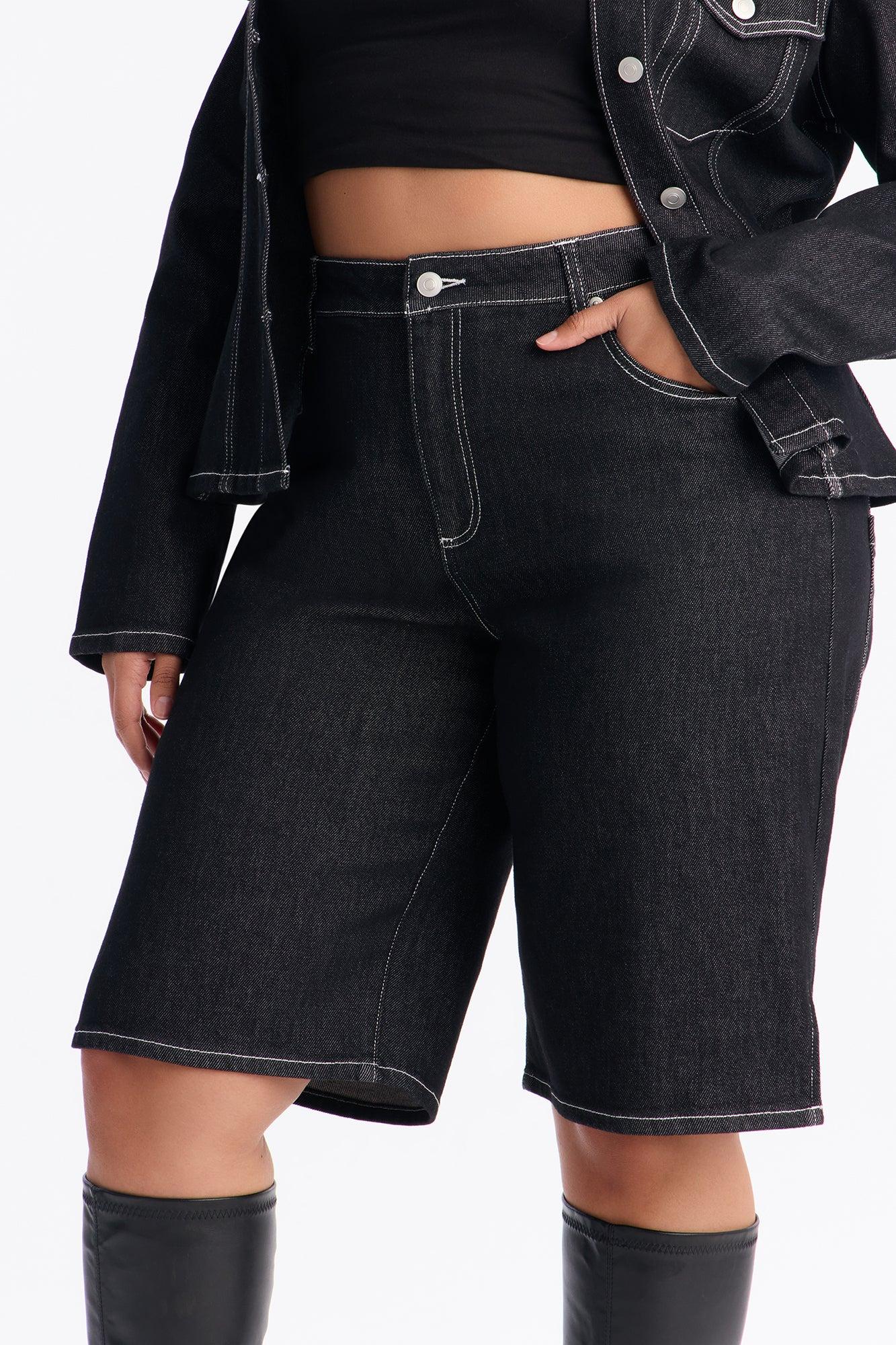 In Stitches Denim Jort - Black Wash Female Product Image