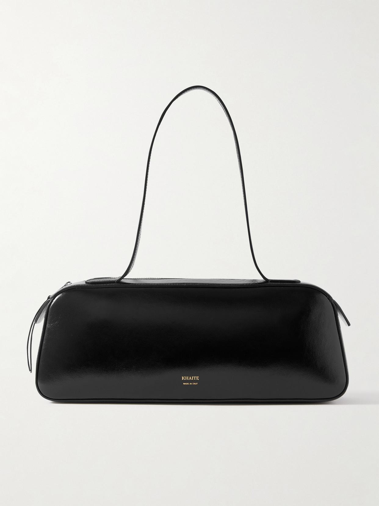 KHAITE Simona Crackle Patent Leather Shoulder Bag In Black Product Image