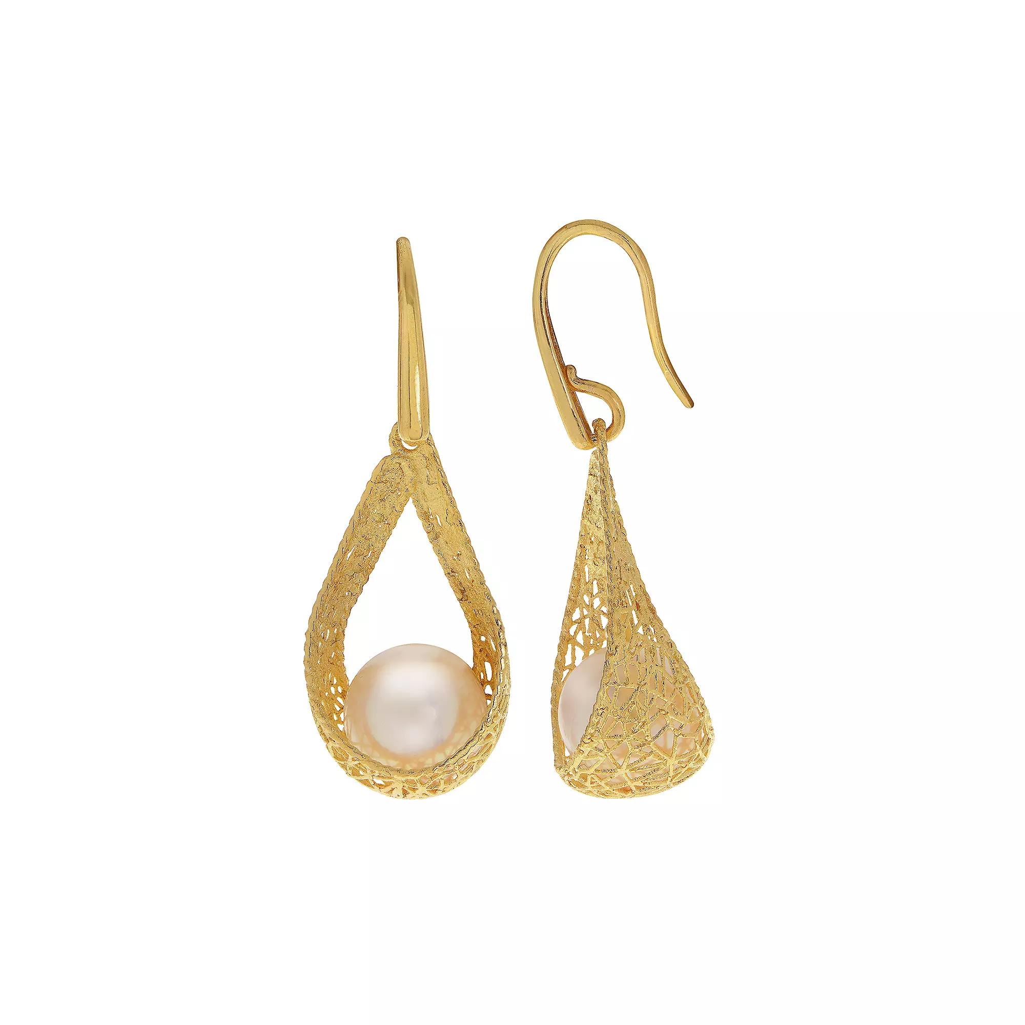 PearLustre by Imperial 14k Gold Freshwater Cultured Pearl Filigree Drop Earrings, Womens Product Image