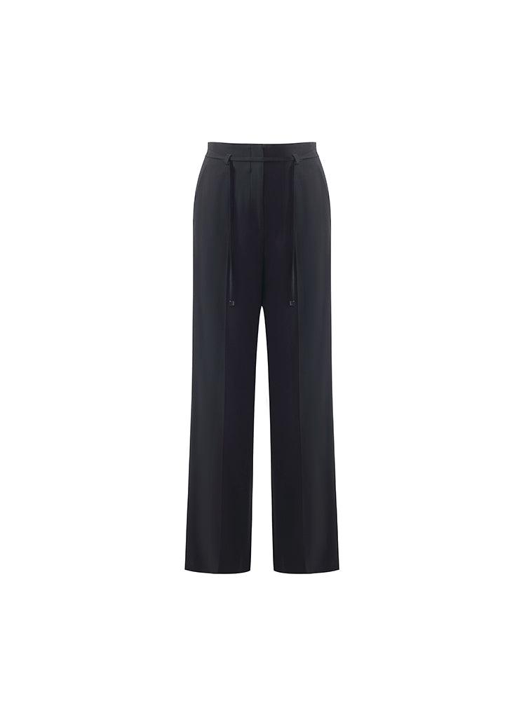 Triacetate High-Waisted Straight Women Pants With Rope Belt Product Image