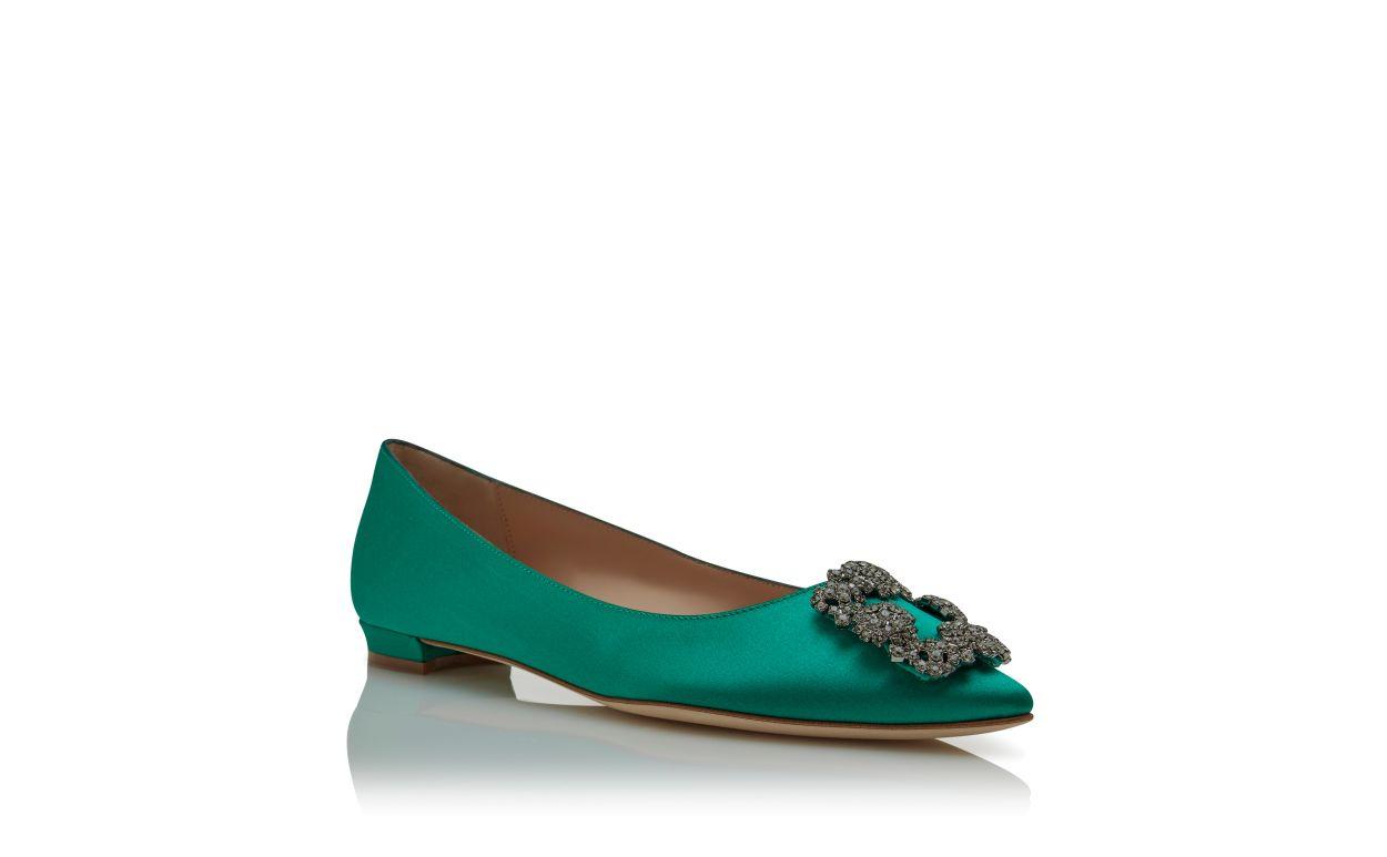 HANGISIFLAT Green Satin Jewel Buckle Flat Pumps Product Image
