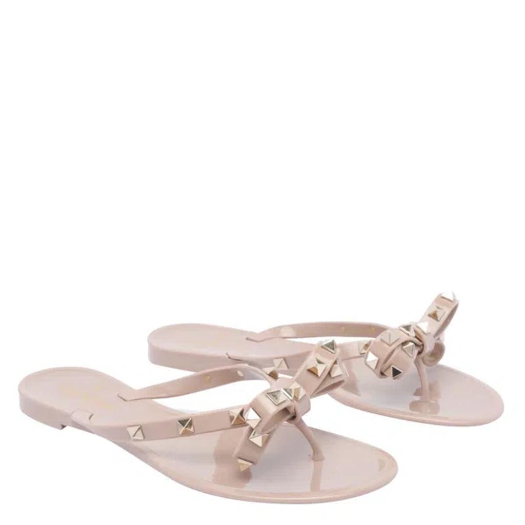VALENTINO GARAVANI Women Rockstud Rubber Flip Flops In Beige Product Image