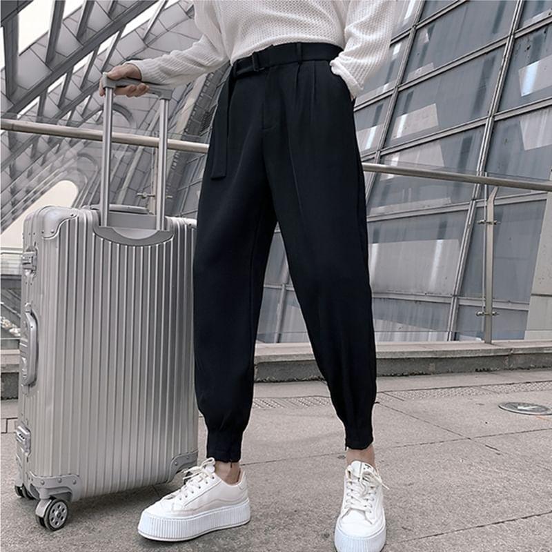 Mid Rise Plain Cropped Baggy Dress Pants Product Image