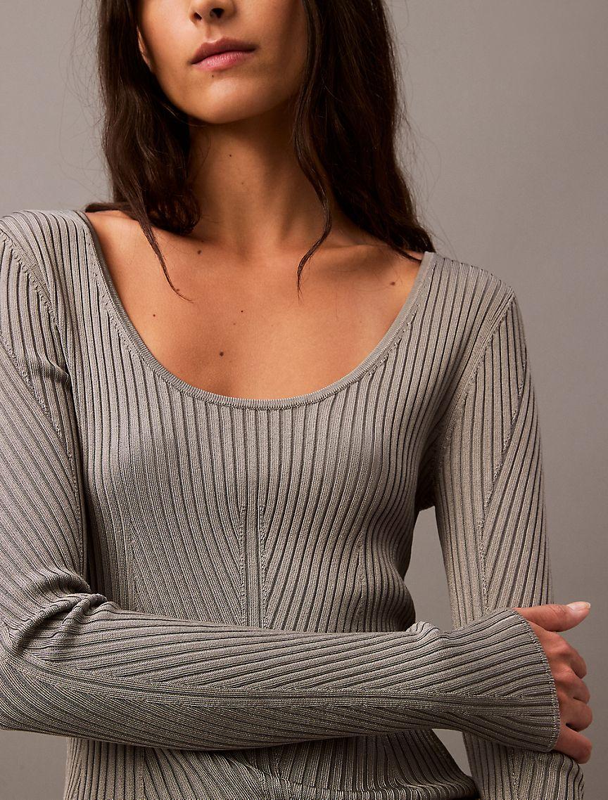 Scoop Neck Rib Sweater Product Image