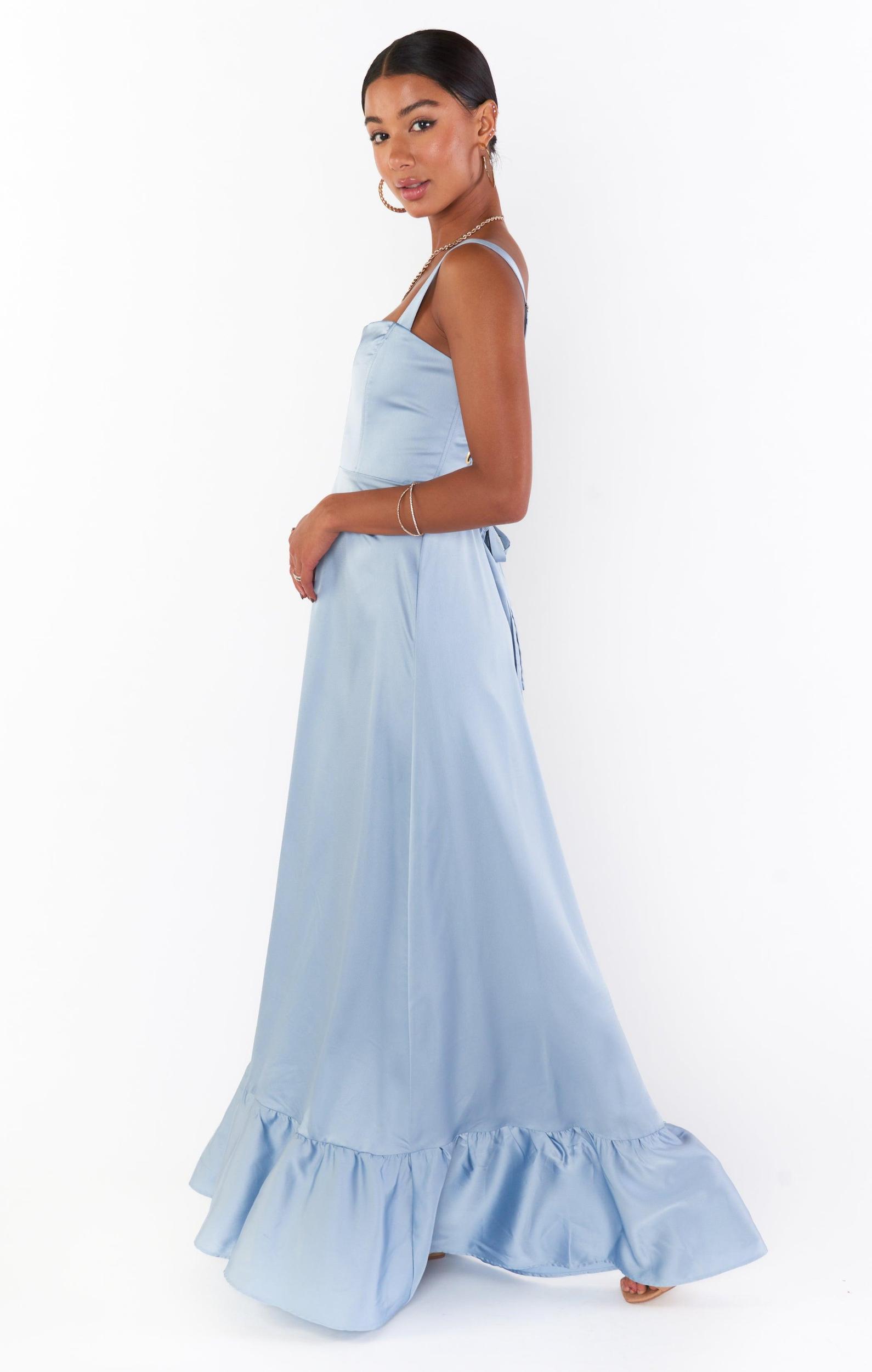 Clarissa Corset Dress ~ Steel Blue Luxe Satin Product Image