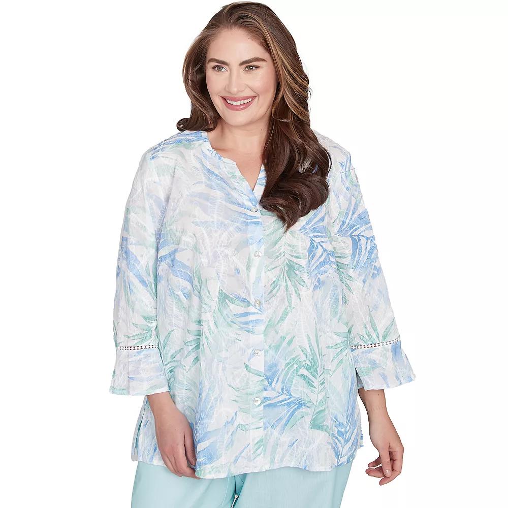Plus Size Alfred Dunner Tropical Embroidered Button-Front Top, Women's, Size: 3XL, Skyblue Team Product Image
