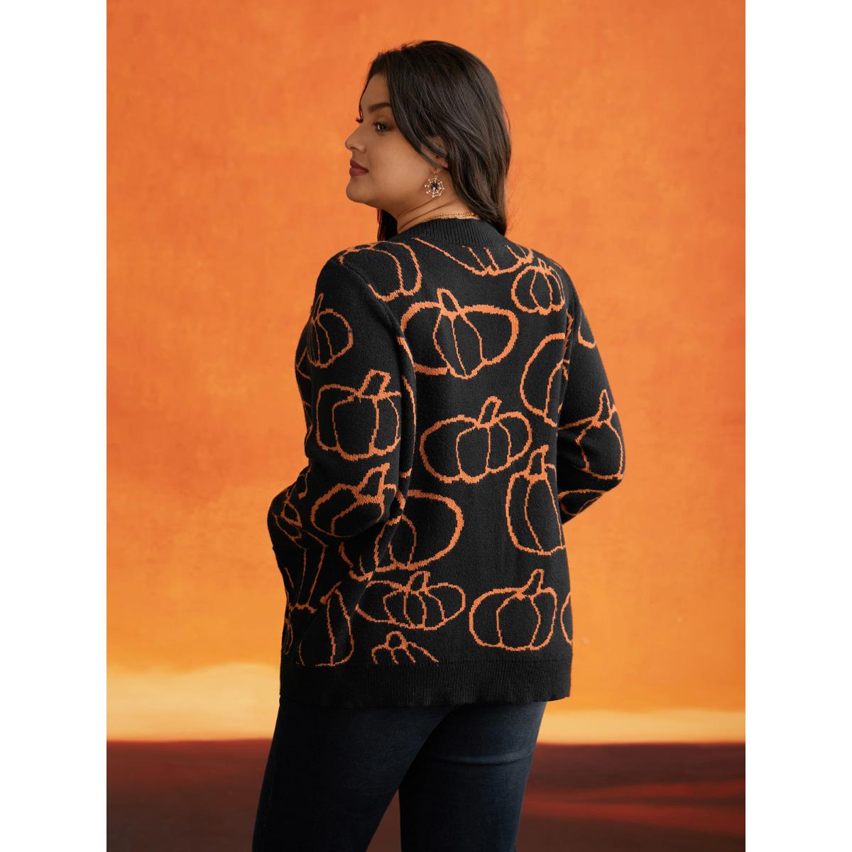 Plus Size Supersoft Essentials Pumpkin Printed Open Cardigan Black Women Casual Loose Long Sleeve Everyday Cardigans BloomChic 18-20/2X Product Image