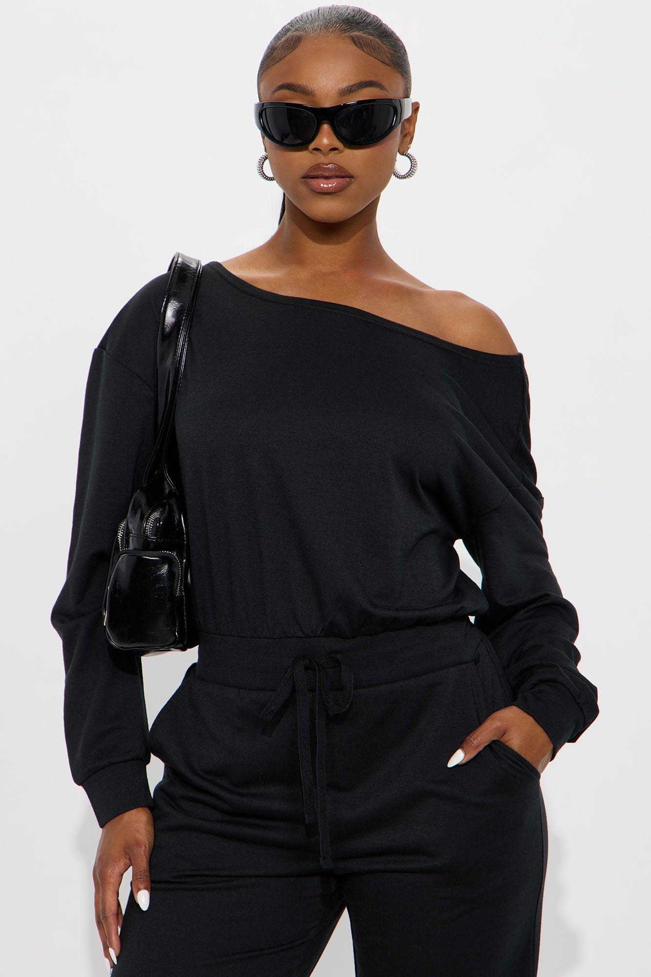 Just Warming Up French Terry Jumpsuit - Black Female Product Image
