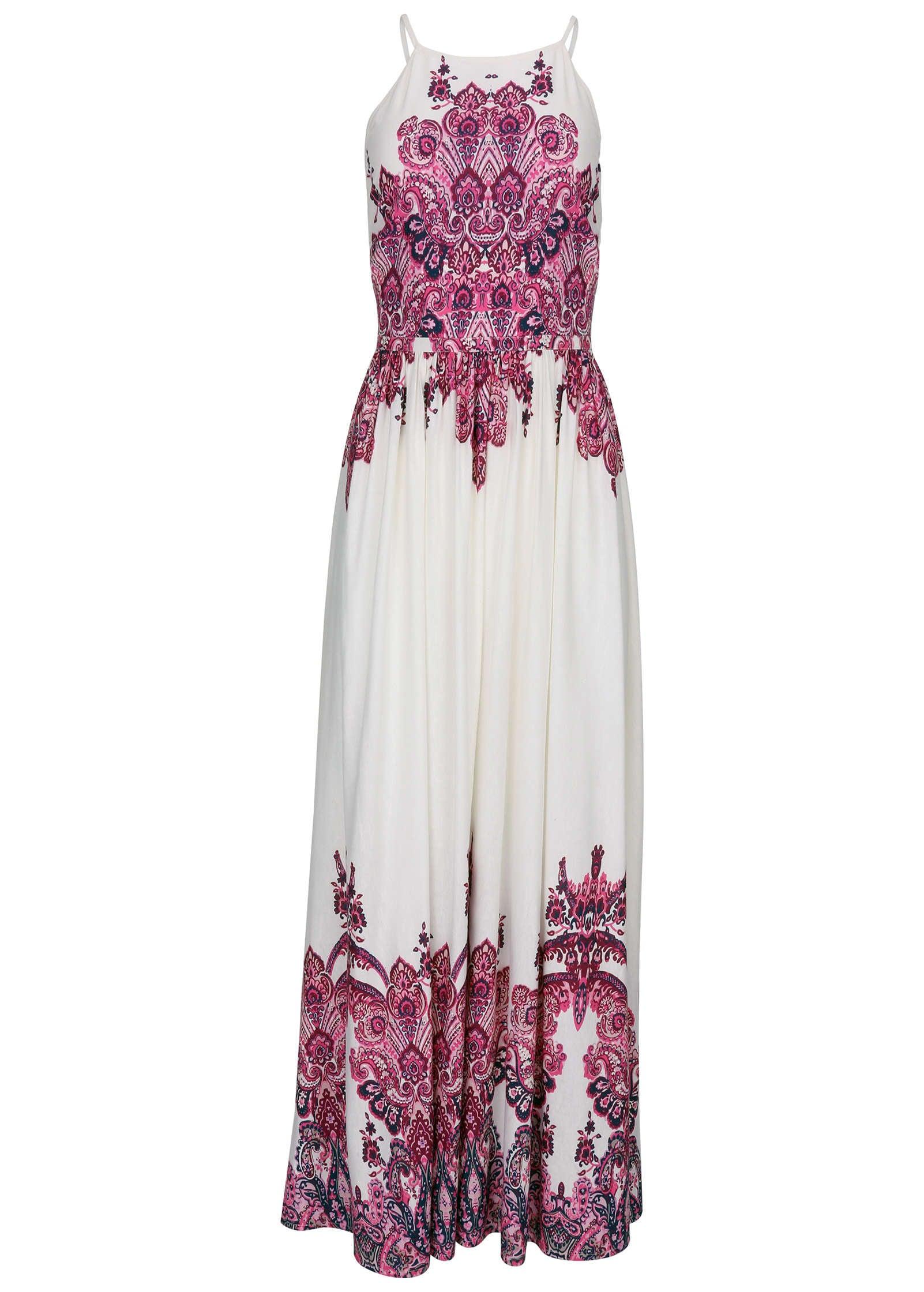 Printed Linen Maxi Dress - Pink Boho Paisley Border Product Image