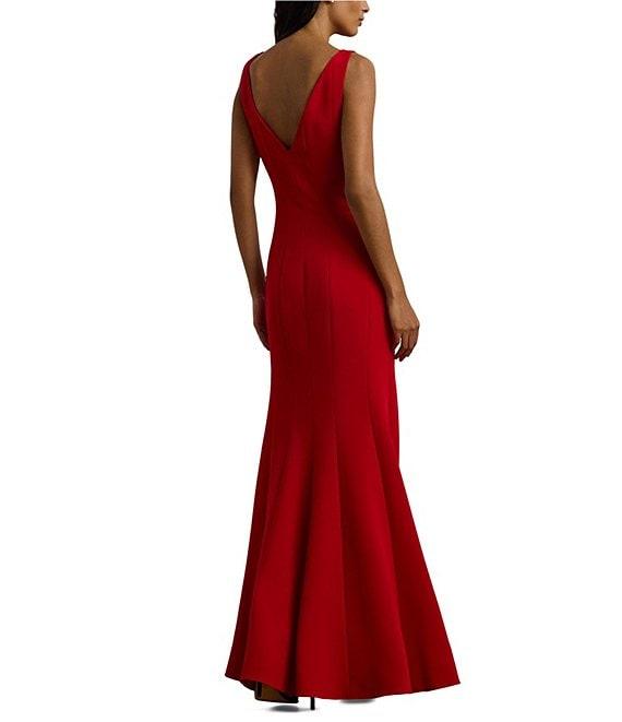 Lauren Ralph Lauren Mirhilt Double Faced Crepe Boat Neck Sleeveless V-Back Mermaid Gown Product Image