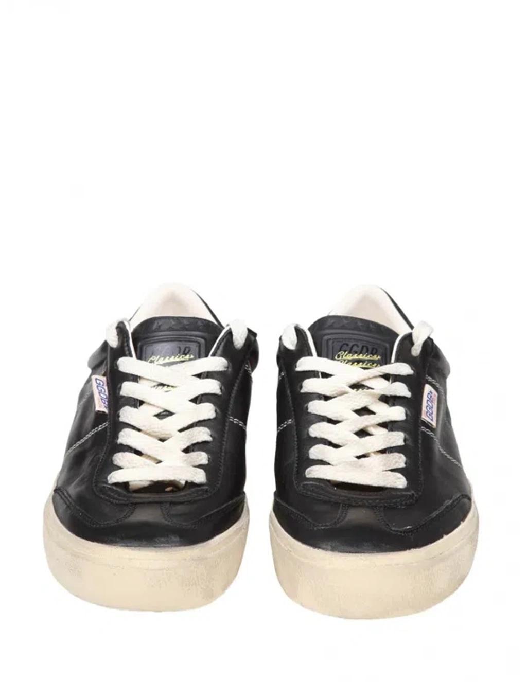 GOLDEN GOOSE Deluxe Brand Vintage-inspired Black Leather Sneakers With Contrasting White Laces Product Image